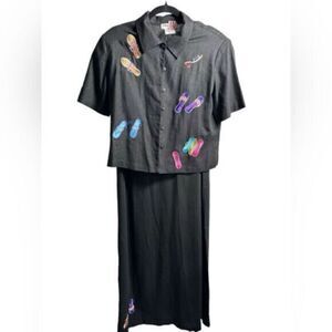 Vintage Women’s 90/ Black Sleeveless Maxi Sundress Jacket Flip Flops - Size 8